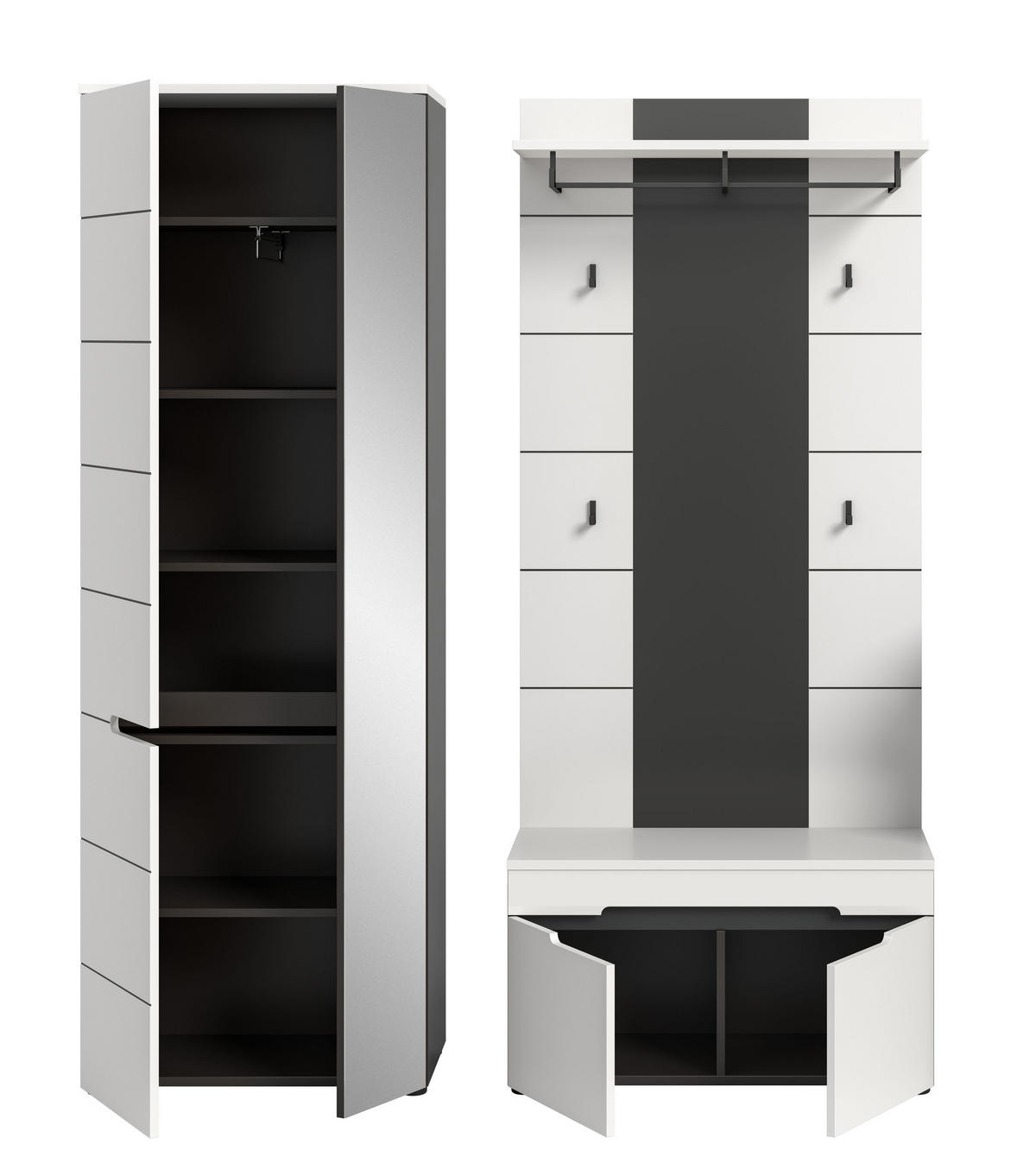 GARDEROBEN-SET CANU (B/H/T: ca. 160/190/37 cm) in Basalt grau/weiß - Grau, Holzwerkstoff (160/190/37cm)
