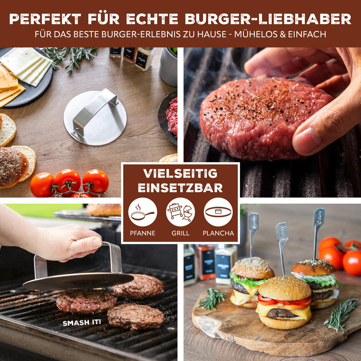 BURGERPRESSE, silber, Edelstahl - Edelstahlfarben, Metall (18/6/18cm) - bremermann