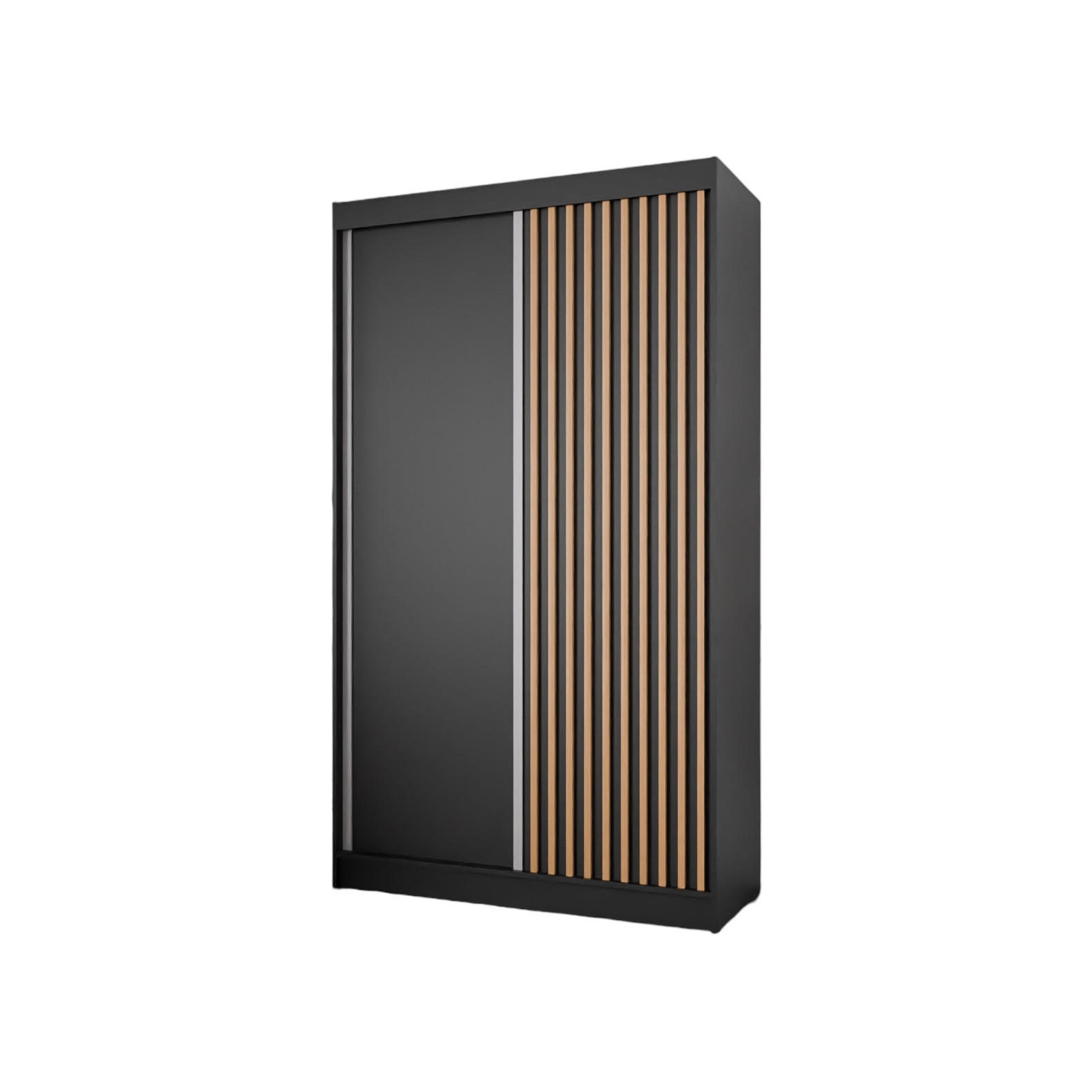 SCHWEBETÜRENSCHRANK Lili 120 cm mit Lamellen 2-türig, schwarz, Lamelle wotan - Eiche Wotan/Schwarz, Kunststoff (120/215/61cm) - Margaret Hadas24
