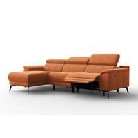 ECKSOFA FIERO 4-Sitzer LINKS, Oranger Veloursstoff - Schwarz/Orange, Holz/Textil (288/170cm) - Courtois Laville