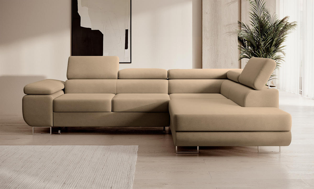 ECKSOFA Stevil Beige Velours - Beige/Silberfarben, Textil/Metall (275/203cm) - Selsey
