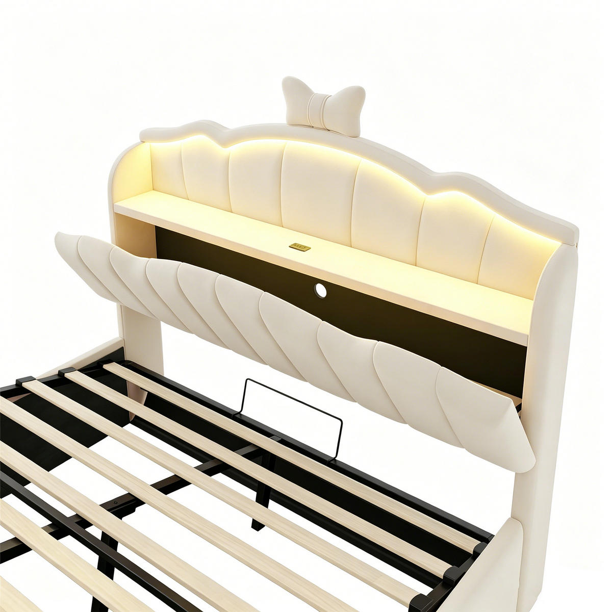 DĚTSKÁ POSTEL 140x200 Samet LED USB Béžová - béžová, kov (140/200cm) - FLIEKS