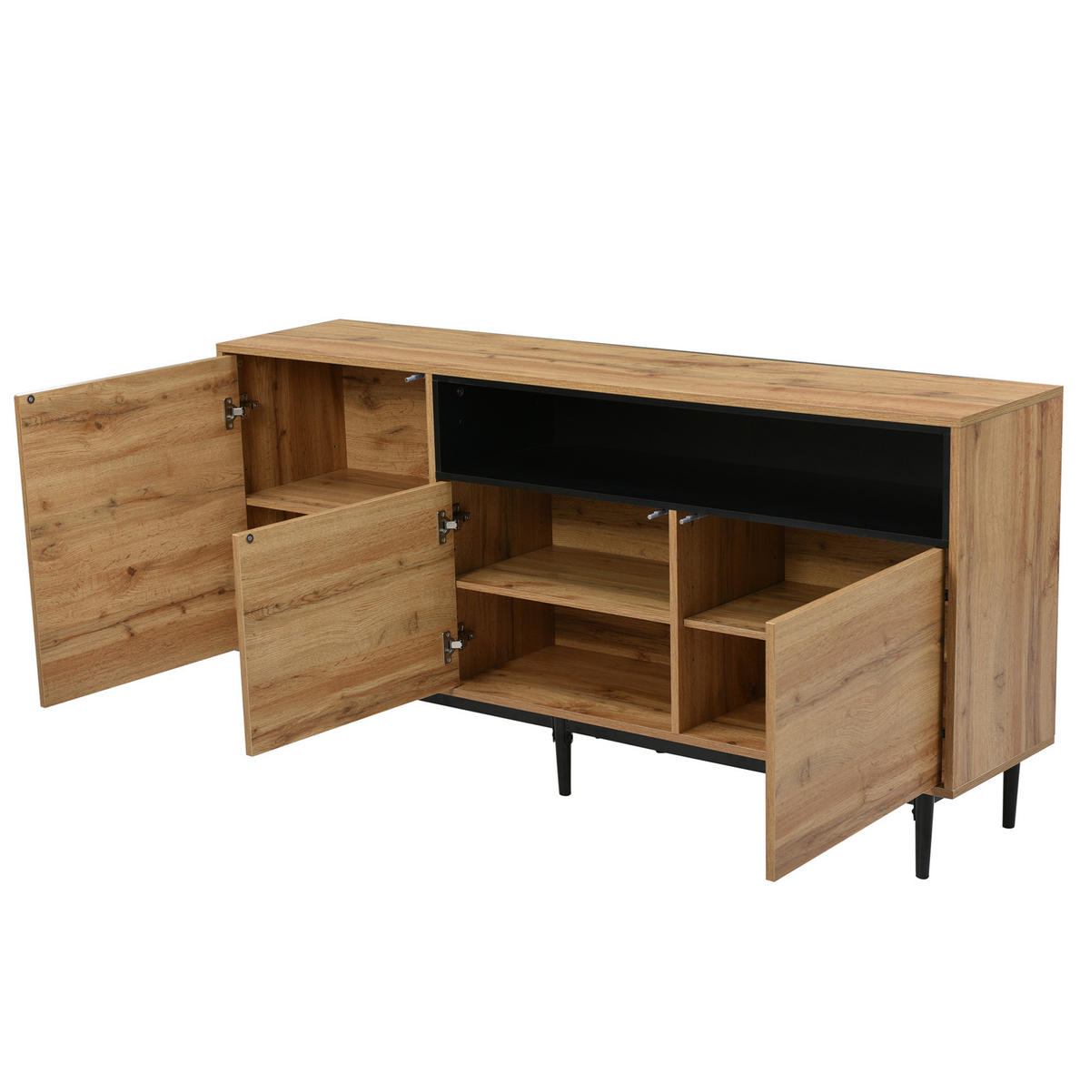 SIDEBOARD 160/35/76 cm mit 3 Türen in Schwarz/Holzfarben - Naturfarben, Holzwerkstoff (160/76/35cm) - BEAOK