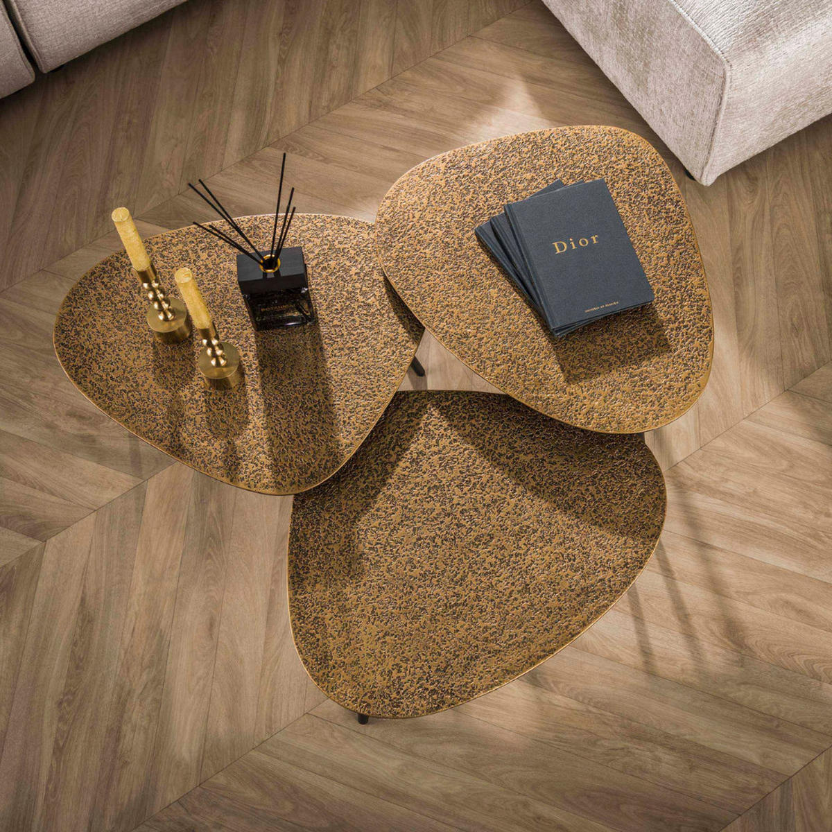 COUCHTISCH-SET ALESSIO BRONZO 3-teilige Satztische in Antik-Metallic - Bronzefarben, Metall (48/58/43cm) - alesvelt