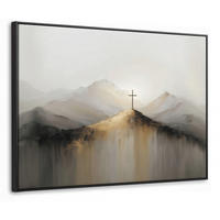 LEINWAND Bilder mit Rahmen - Hügel - Abstrakt - Kreuz - Christentum - 70x50 - Beige, Textil (70/50cm) - MuchoWow