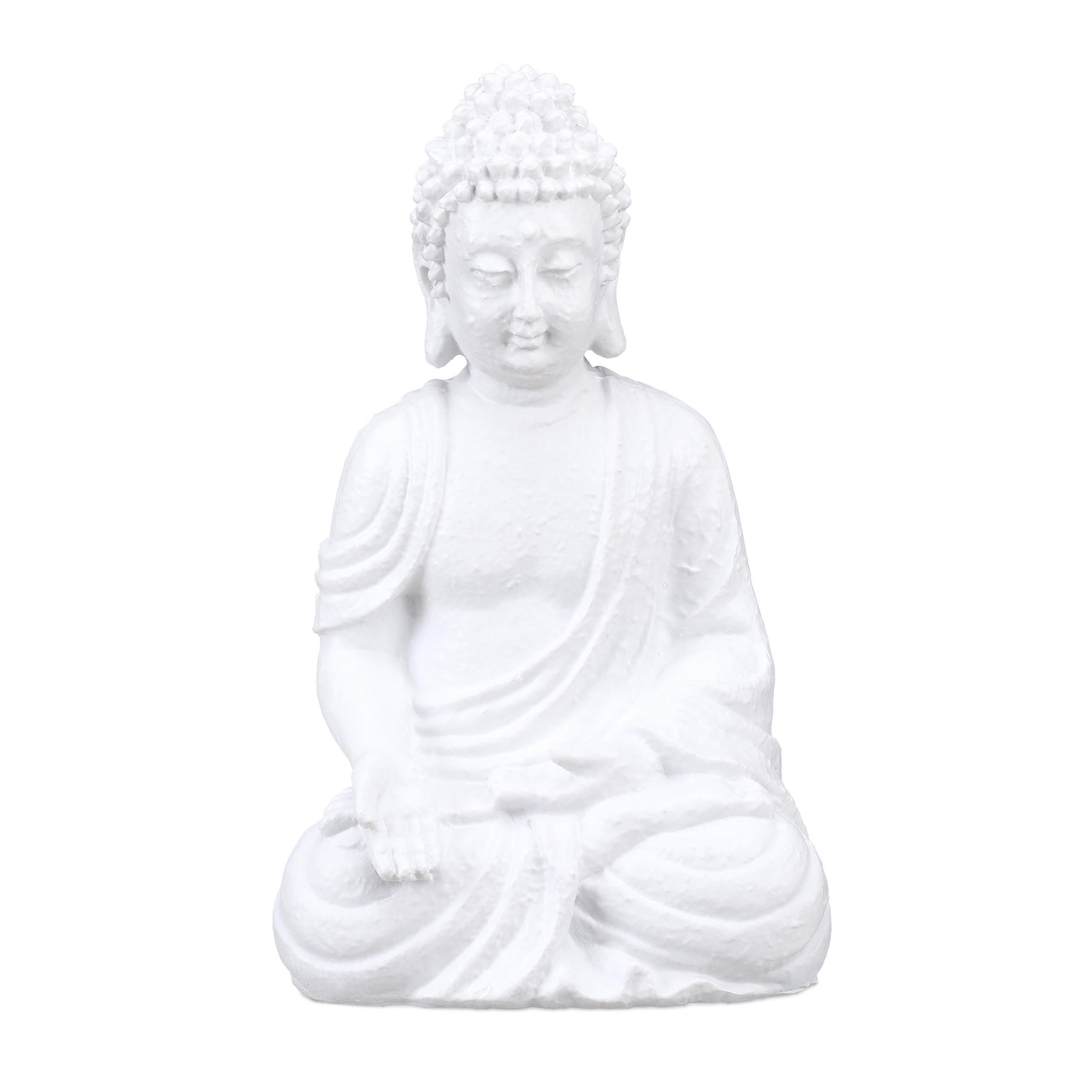 Relaxdays SOCHA Bílá Buddha polyresin mrazuvzdorná 30 cm