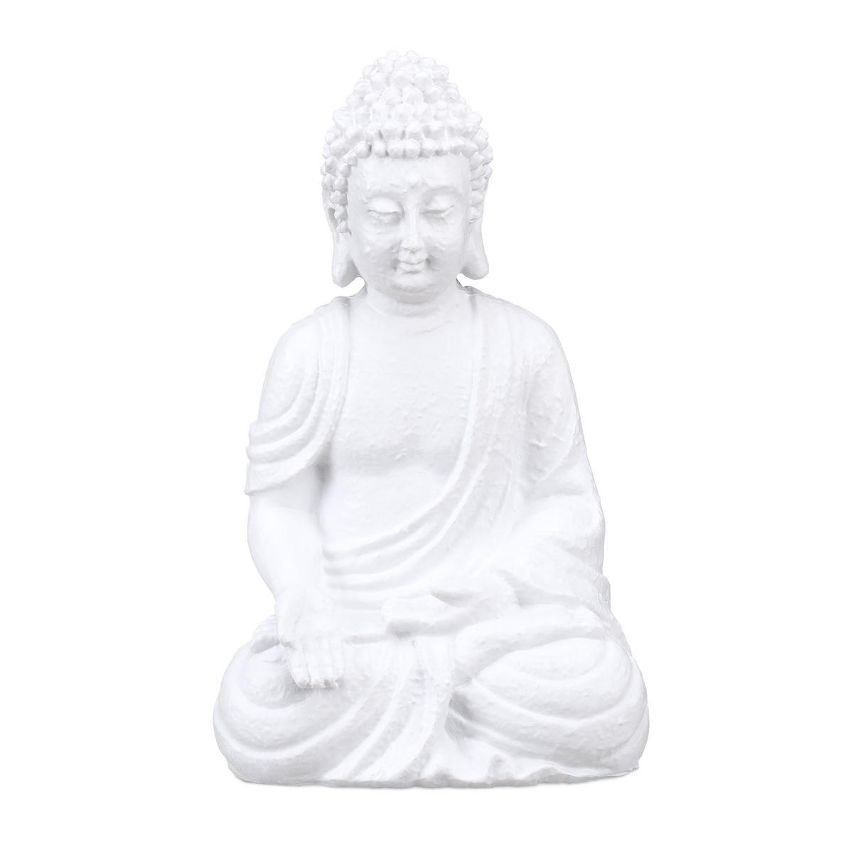 BUDDHA Figur - Weiß, Kunststoff (19.5/30/12cm) - Relaxdays