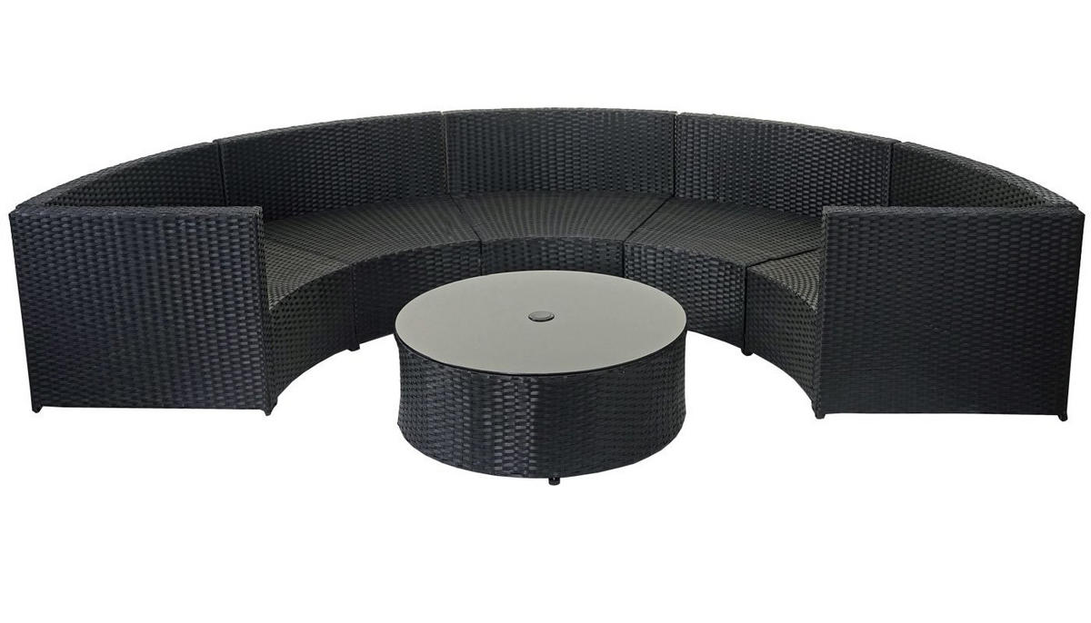 POLY-RATTAN GARNITUR RUND Schwarz, Anthrazit, Orange - Anthrazit/Schwarz, Kunststoff - MCW