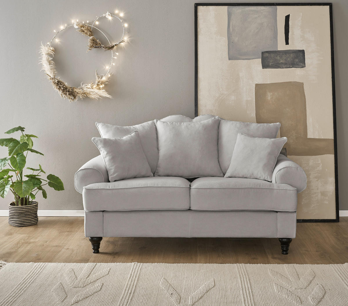 SOFA hellgrau Landhaus, Couch 2-Sitzer 170 cm - Hellgrau, Holz/Textil (170/95/100cm) - Furn.Design