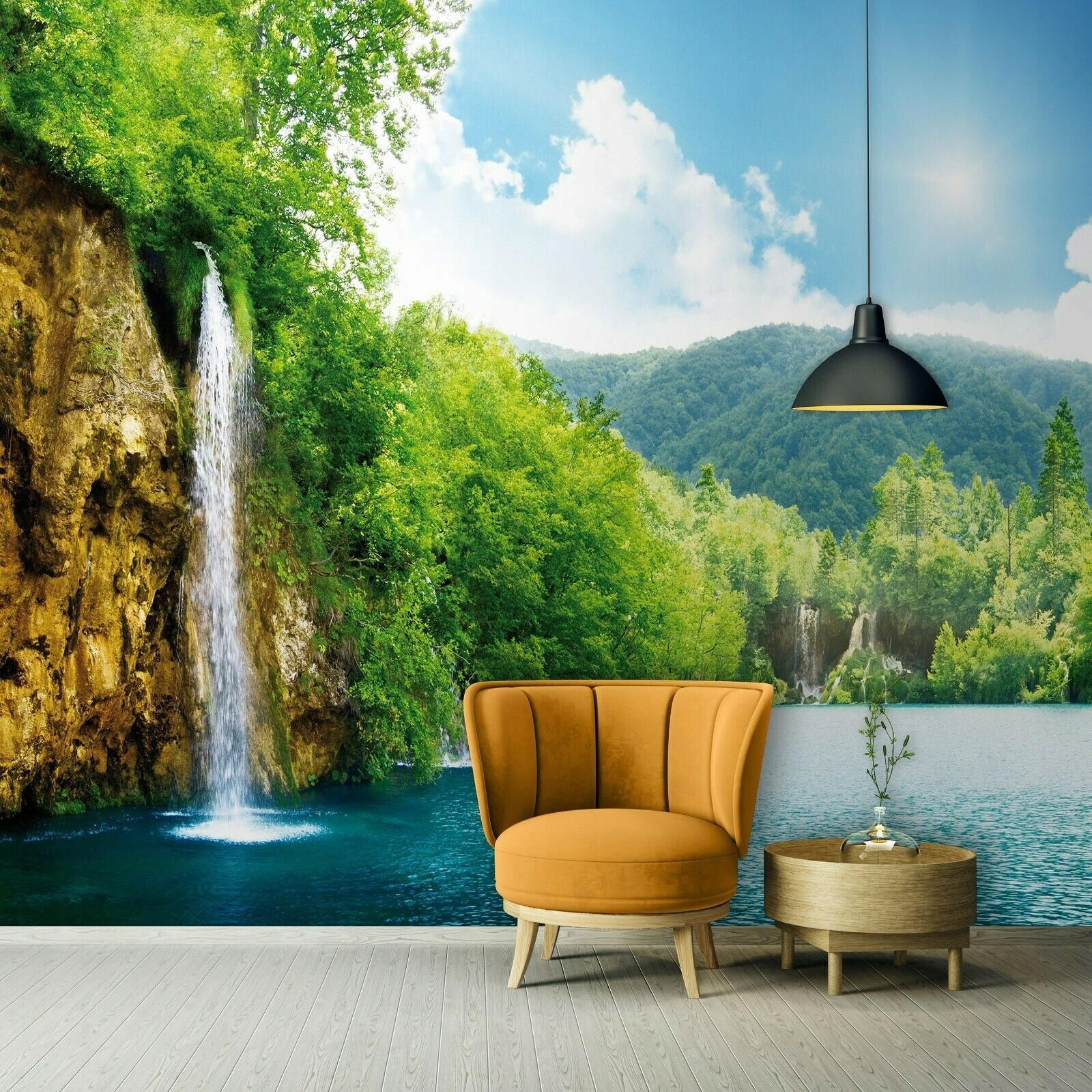 FOTOTAPETE Wasserfall 3D Natur 300x210 - Multicolor, Papier (300/210cm) - Wallarena