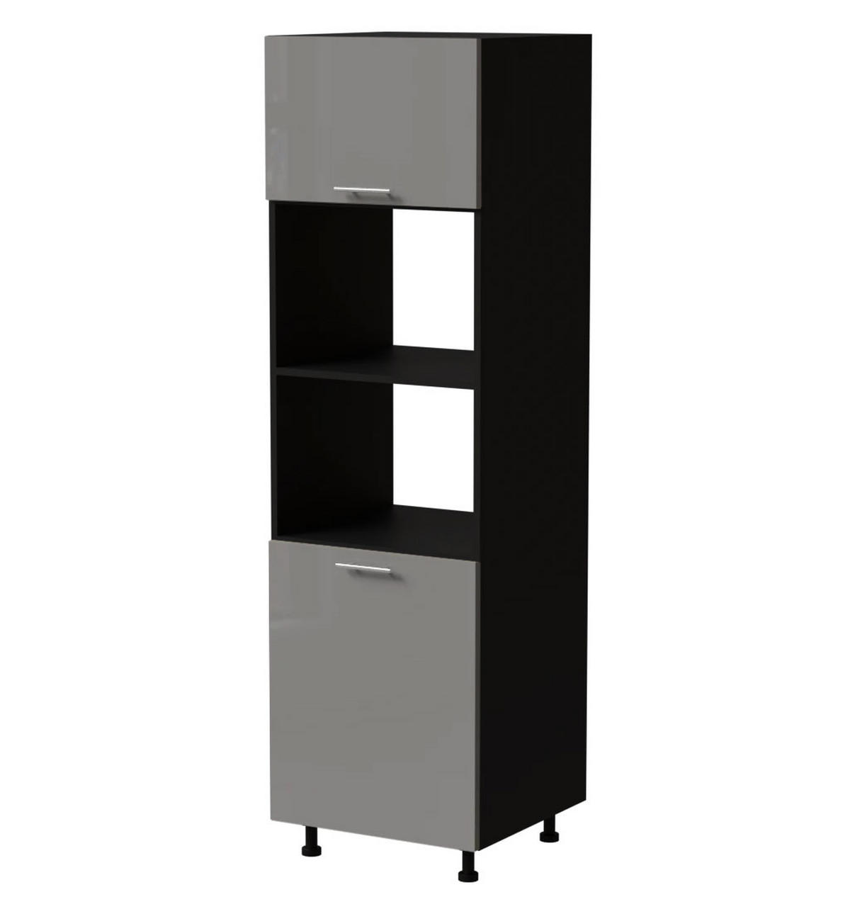 BACKOFENUMBAUSCHRANK Essen D14/RU/60/207 Grau Hochglanz / Schwarz Matt 60 / 59 / 207cm - Schwarz/Grau, Holz/Holzwerkstoff (60/207/59cm) - Feldmann-Wohnen