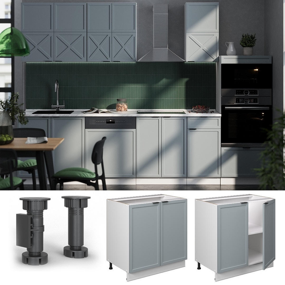 KÜCHENUNTERSCHRANK Fame-Line, Hellblau-grau/Weiß, 80 cm ohne Arbeitsplatte - Weiß/Hellblau, Holzwerkstoff (80/82/51.6cm) - Vicco