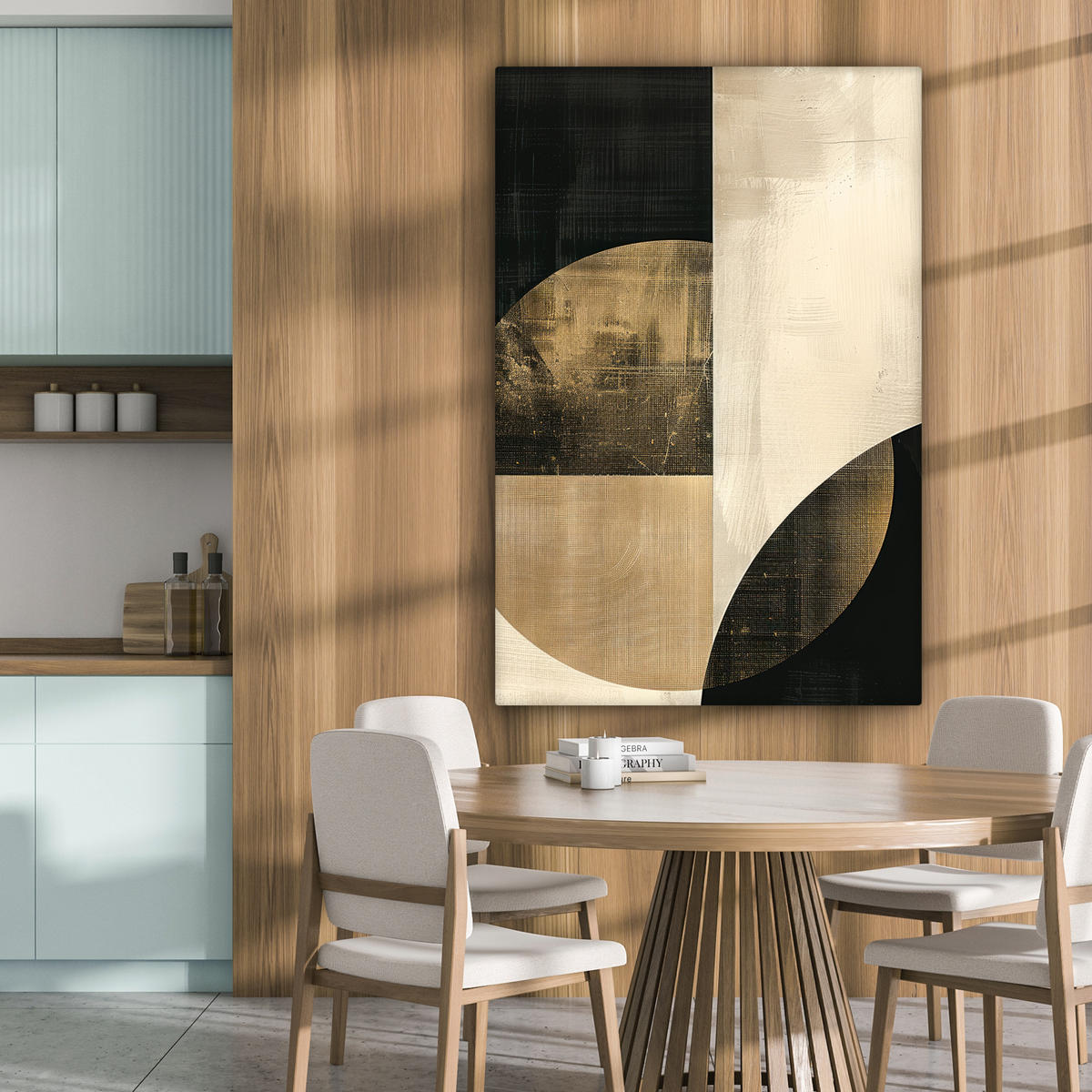 LEINWANDBILD Abstrakt - Geometrische Formen - Schwarz - Gold 90x140 cm - Ecru, Textil (90/140cm) - MuchoWow
