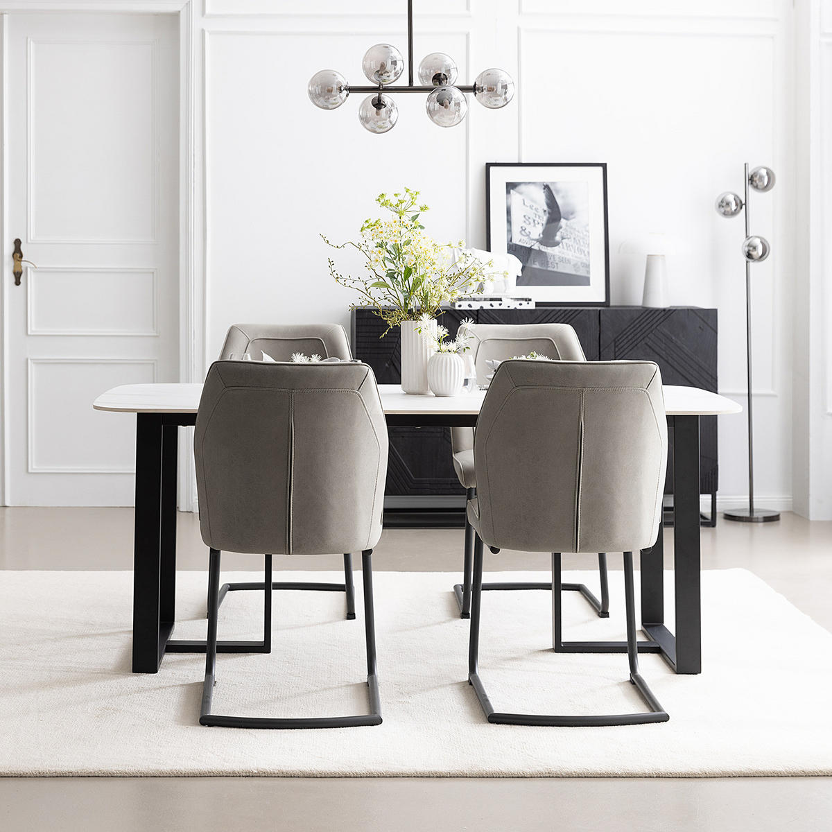 FREISCHWINGER - 2er-Set - Kunstleder / Eisen - Grau, Kunststoff/Metall (48/91/56cm) - home24