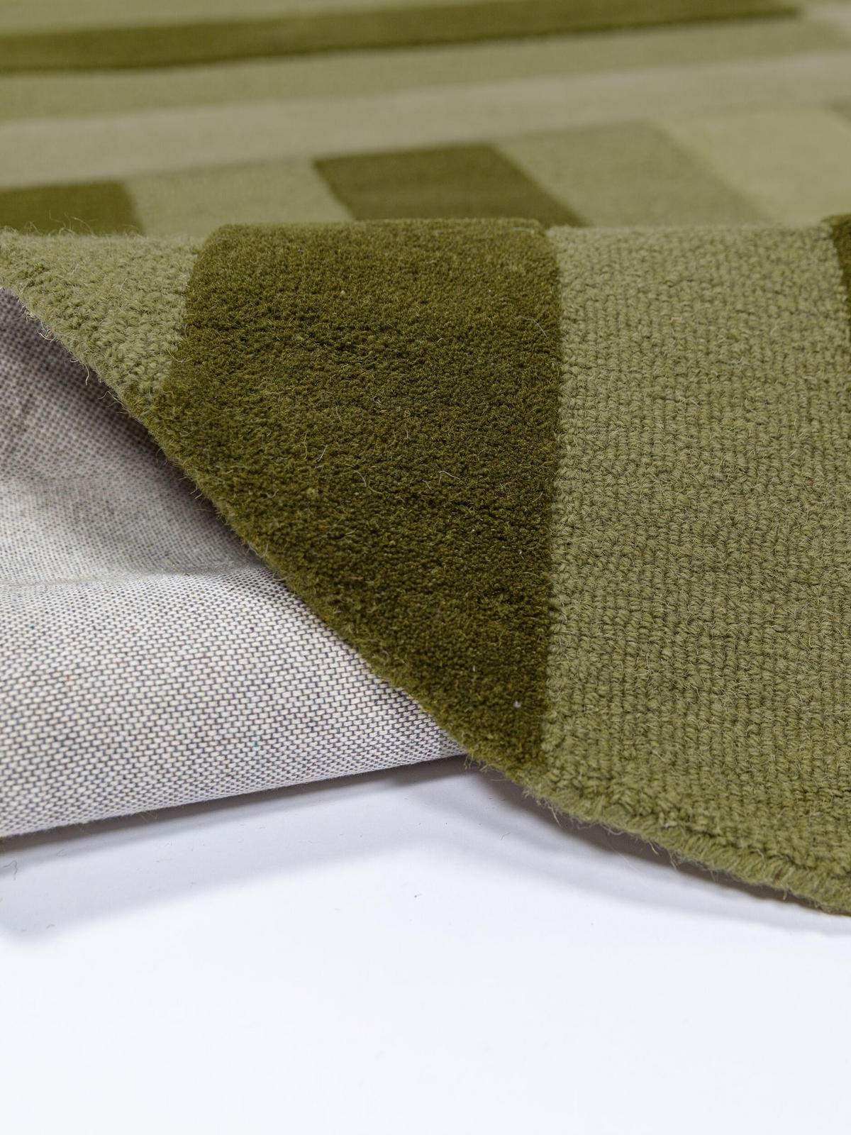 TEPPICH aus Wolle, handgetuftet, LUNAN, in Olivgrün, Blockstreifen, 160 x 230 cm - Grün, Textil (160/230cm) - KADIMA DESIGN