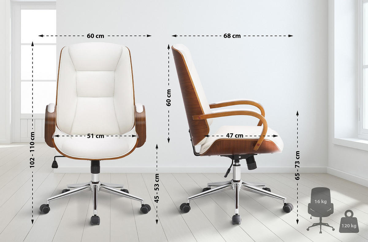 DREHSTUHL Lederlook walnuss/weiß - Walnussfarben/Weiß, Textil/Metall (60/102/68cm) - CLP