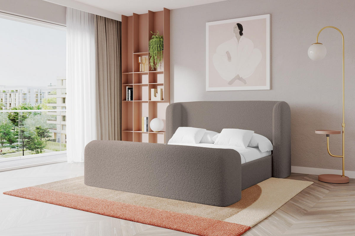 POLSTERBETT mit Bettkasten, Fußteil und Lattenrost, Boxbett ohne Matratze - ESTI-Z 160x200 Braun - Braun, Holzwerkstoff/Textil (160/200cm) - ALTDECOR