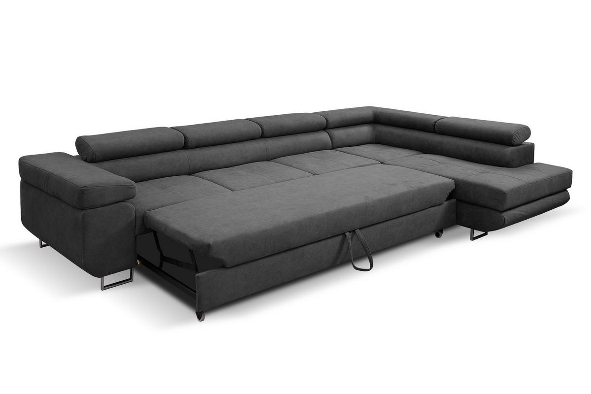 ECKSOFA Marlene IV L-Form mit verstellbaren Kopfstützen Schlaffunktion Bettkasten 347 cm rechts grau - Dunkelgrau, Kunststoff (202/347cm) - Margaret Hadas24