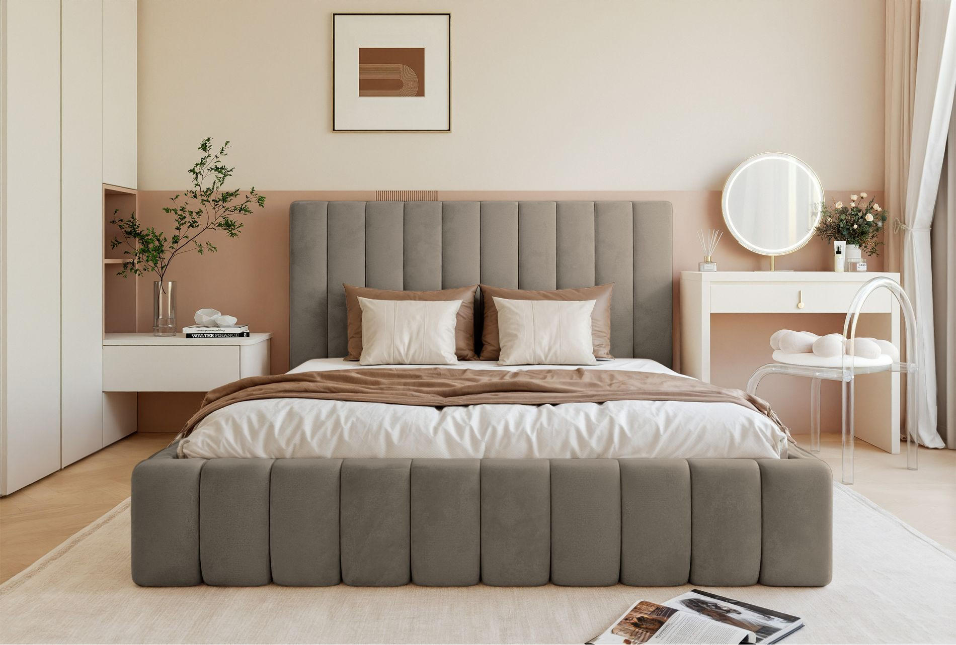 POLSTERBETT Fiarro Graubeige, Velours, 160x200 cm - Taupe, Textil (160/200cm) - Selsey