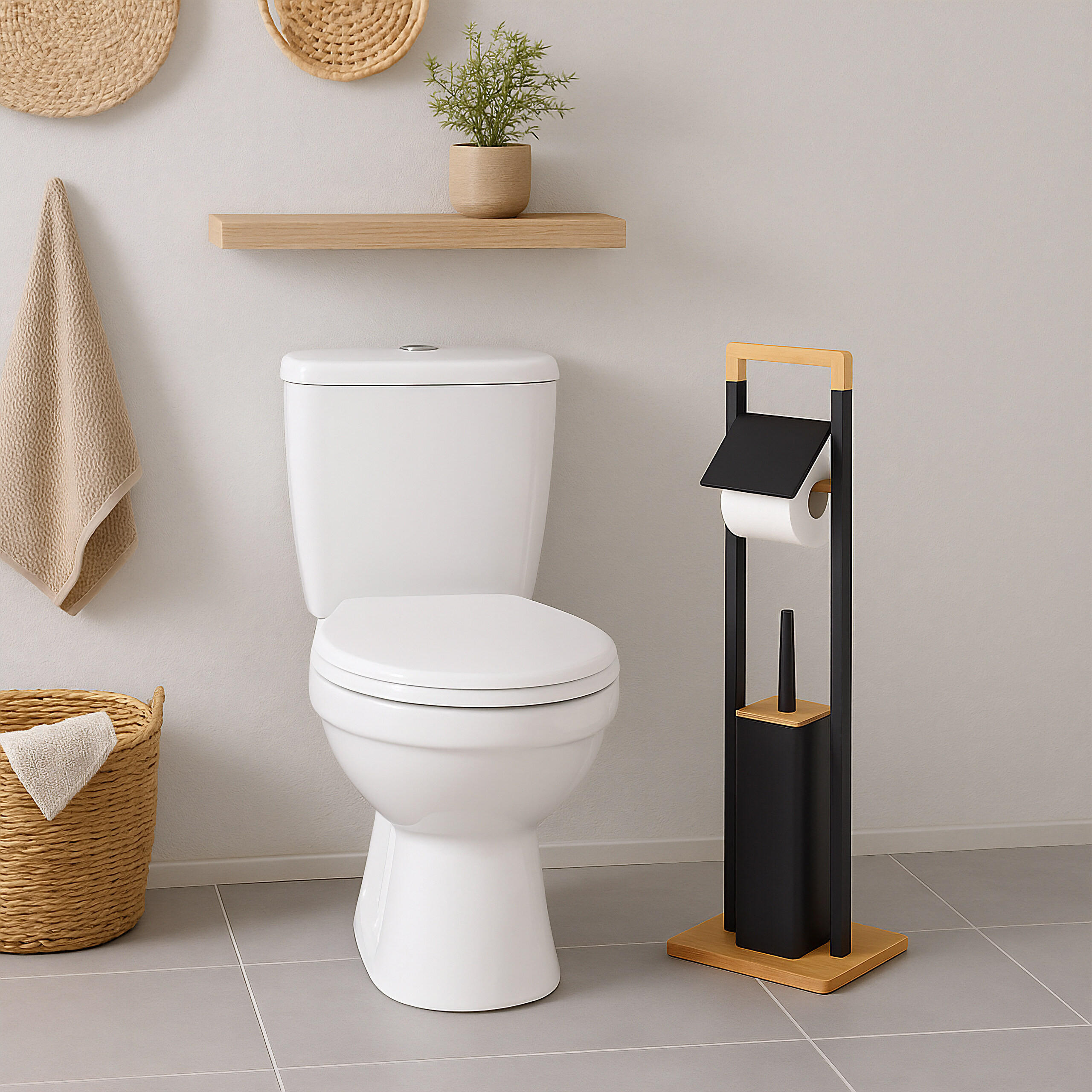 WC-GARNITUR - Schwarz, Holz/Kunststoff (18/28/76.5cm) - Relaxdays