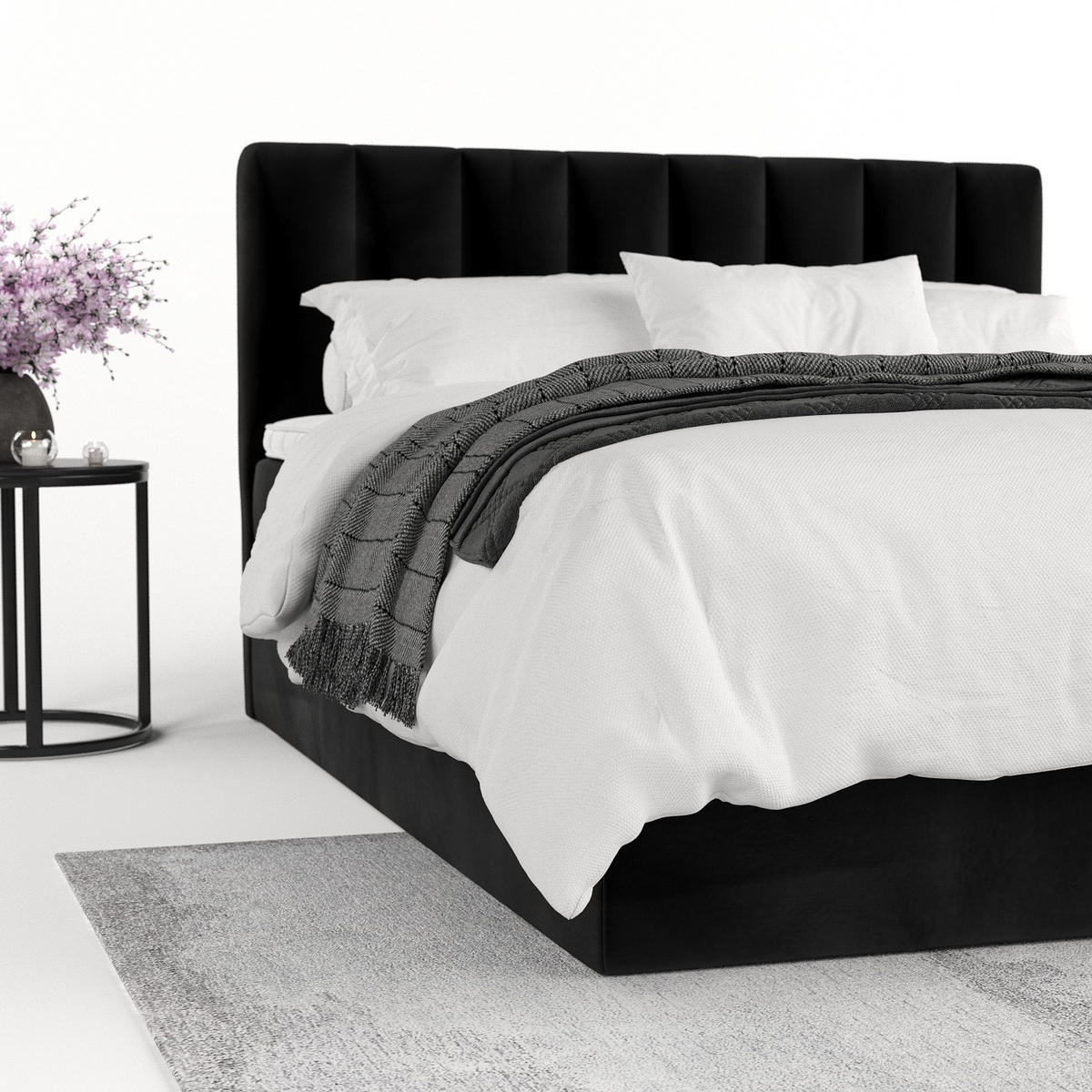 BOXBETT Lusso 180/200 cm Schwarz im Kronos Stoff - Schwarz, Holz/Holzwerkstoff (180/200cm) - AltaBeds