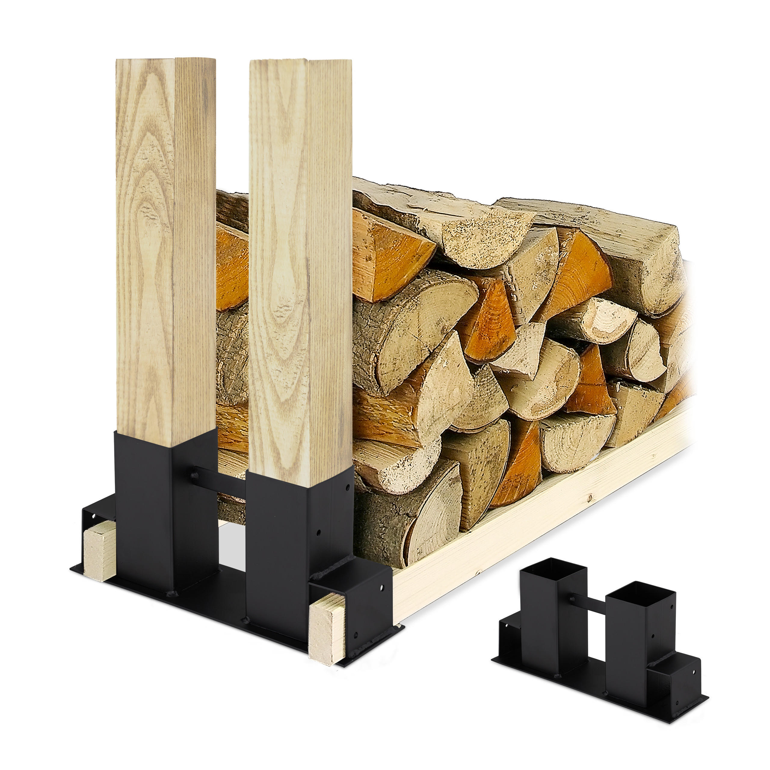 2XHOLZSTAPELHILFE - Schwarz, Metall (34/16/10cm) - Relaxdays