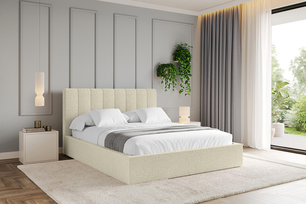 POLSTERBETT mit Bettkasten und Lattenrost, Bett mit Matratze H3/H4 - STERA 160x200 Beige - Hellbraun, Holzwerkstoff/Textil (160/200cm) - ALTDECOR