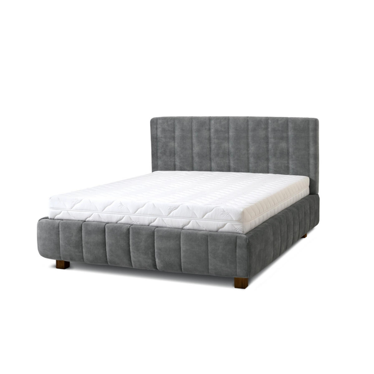 POLSTERBETT Calma 160x200 in Plüsch Cement Green Gray - Graubraun, Holz (160/200cm) - Letti Moderni