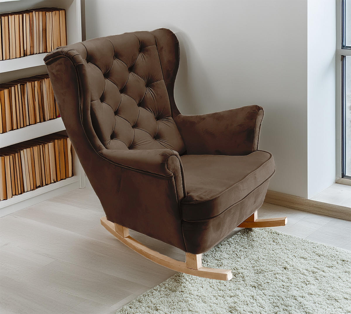 SCHAUKELSESSEL mit gepolstertem Sitz und Armlehnen, 102x81x95 cm, Dunkelbraun_29827 - Taupe/Buchefarben, Holz/Textil (81/102/95cm) - DomoHome