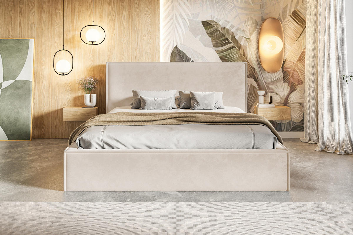 DOPPELBETT 180x200 cm mit Bettkasten Kyoto, Samtstoff, Beige - Beige, Holz/Textil (180/200cm) - Emporius