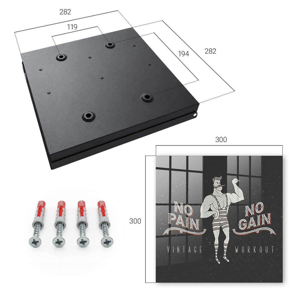SCHLÜSSELBOX Schwarz 30x30 cm- Türöffnung nach rechts - Retro Strongman - Schwarz, Metall (30/30/5cm) - TULUP