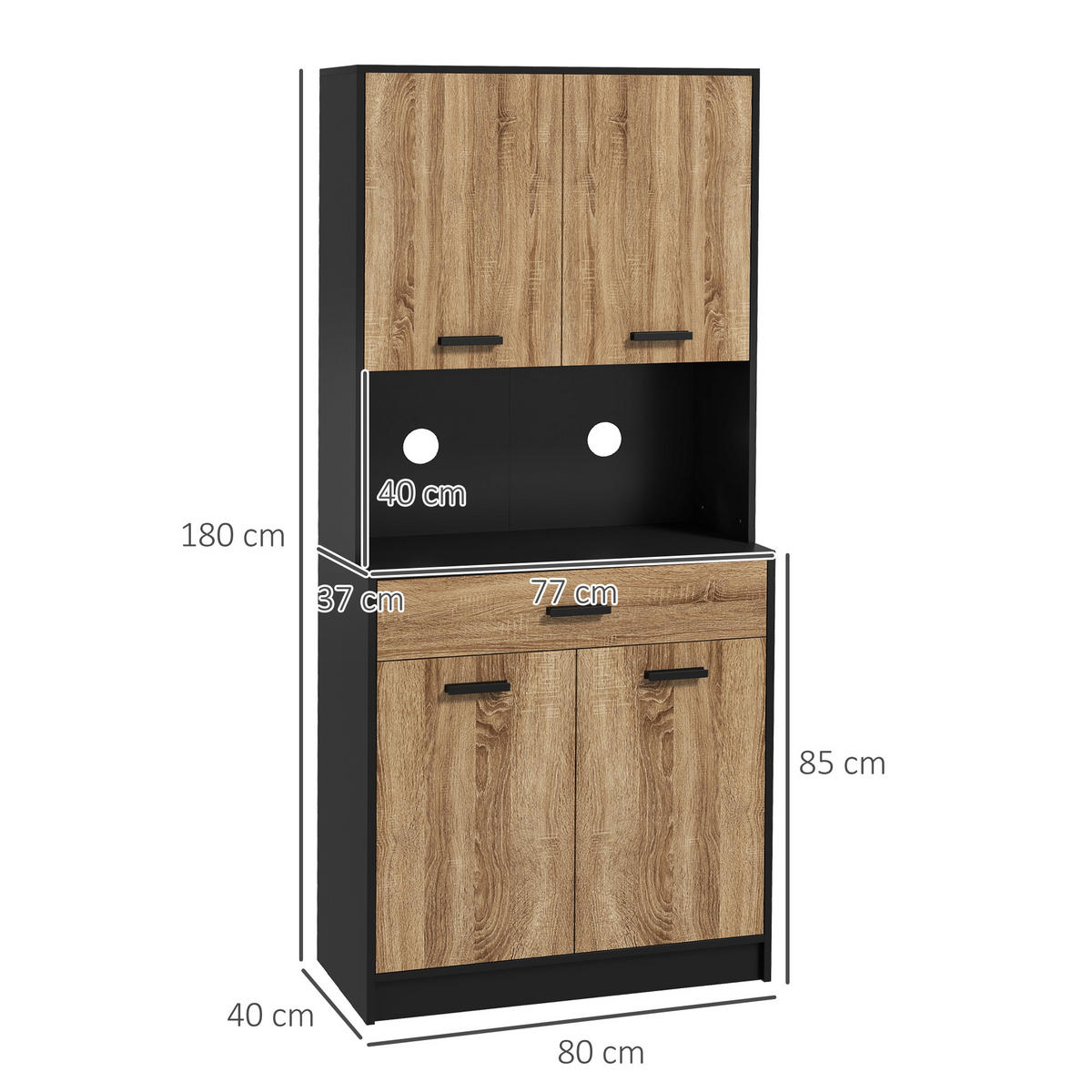 BUFFET DE-11071 Industrie-Design, 4 Türen Schwarz/Natur - Naturfarben, Holzwerkstoff (40/180/80cm) - ComfortXL