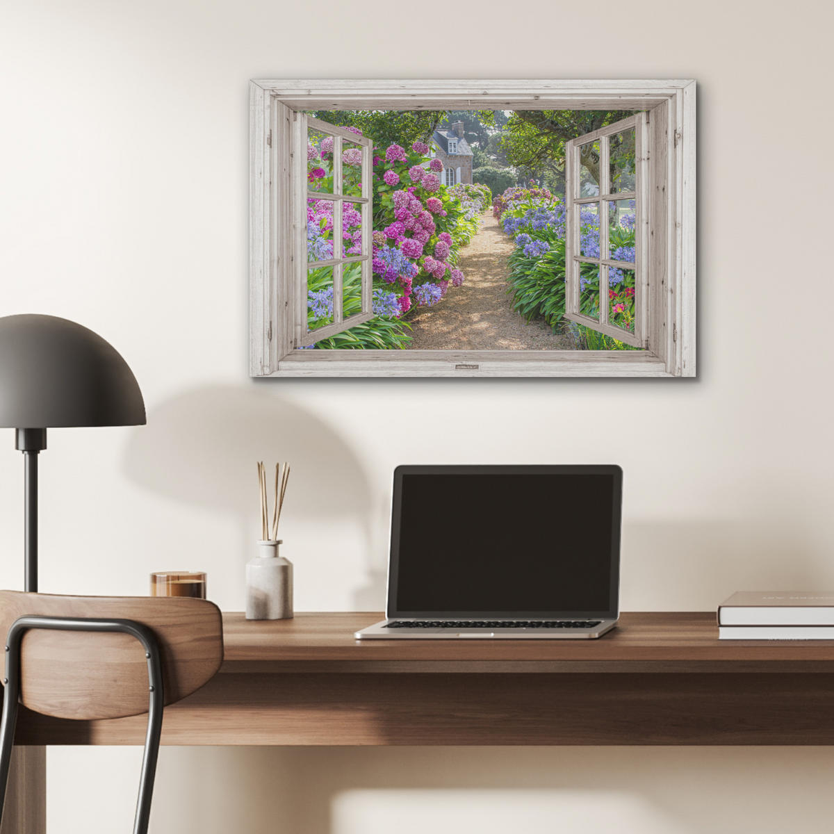 AKUSTIKBILD Hortensie - Durchsichtig - Blumen - Sommer - Lila - Weg Wanddeko 70x50 cm - Lila, Kunststoff (70/50/0.9cm) - MuchoWow