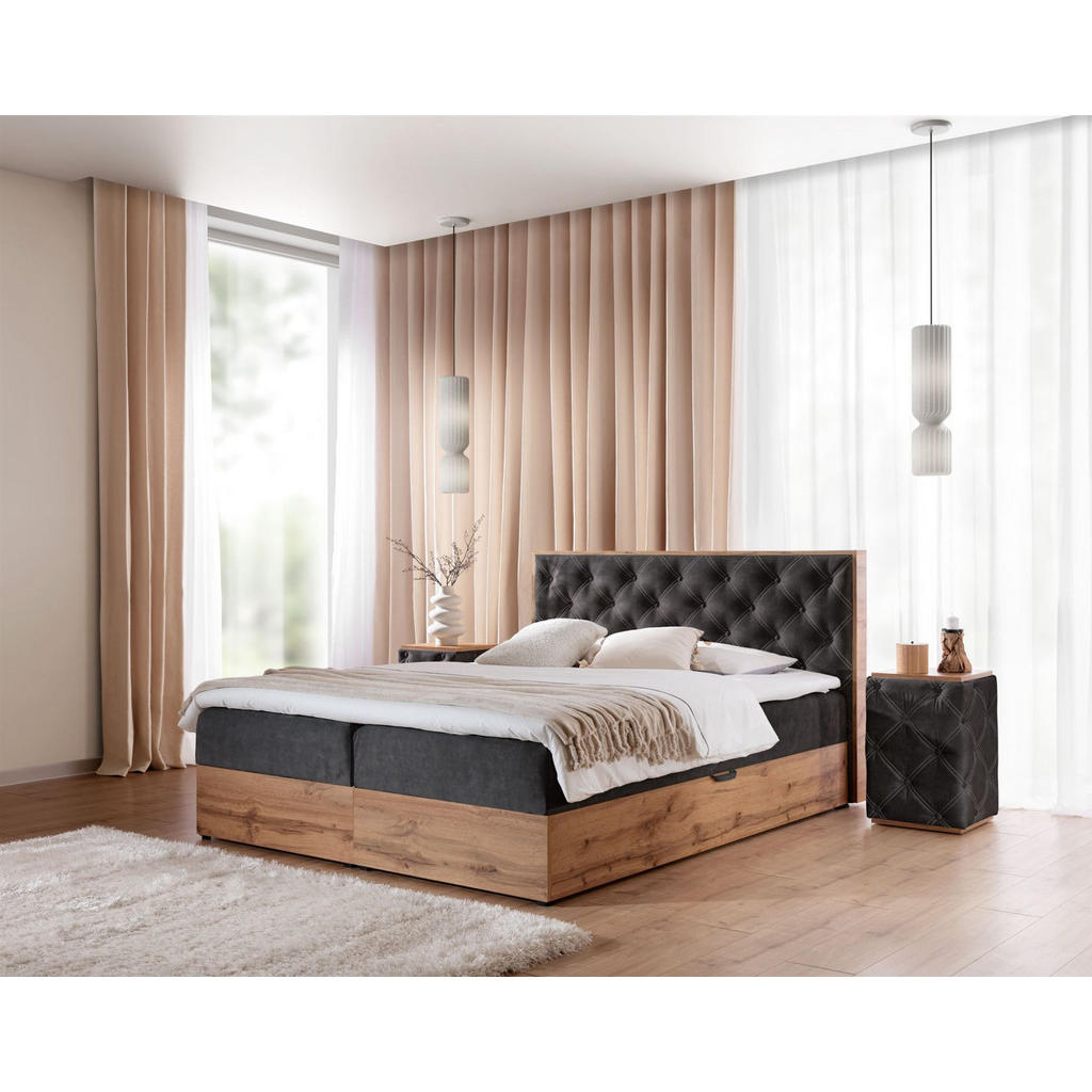 Thumbnail - Fun Möbel Boxbett, Schwarz, Textil, 160x200 cm, Schlafzimmer, Betten, Boxspringbetten