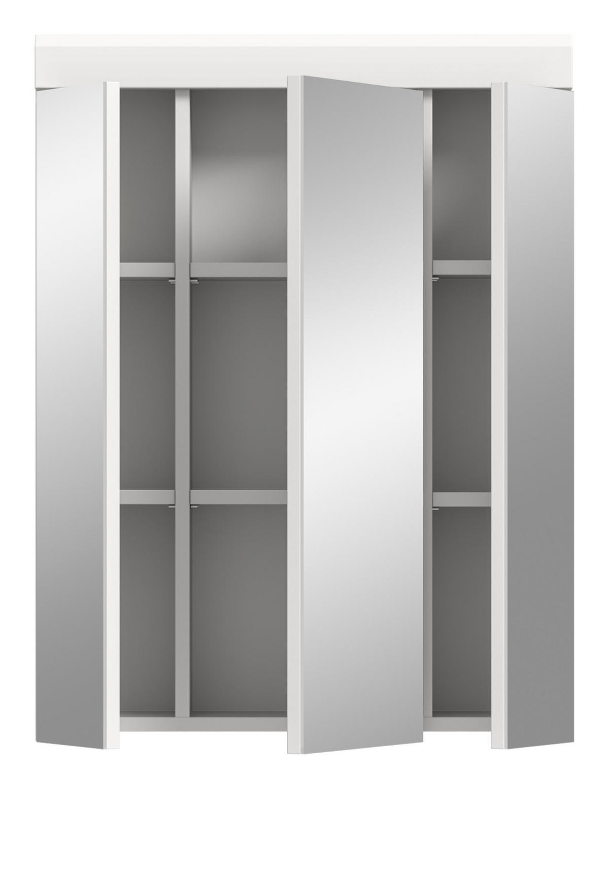 SPIEGELSCHRANK weiß Hochglanz 60 cm, Badschrank 3-türig - Weiß Hochglanz/Silberfarben, Glas/Holzwerkstoff (60/79/18cm) - Inn.Furn
