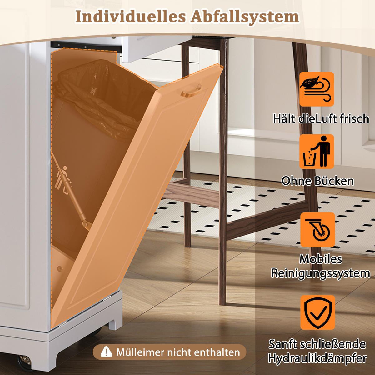 KÜCHENINSEL Mobile (132 cm) in Weiß/Natur mit Mülleimer-Auszug - Weiß, Holzwerkstoff (131.8/93.3/40cm) - Urban Meuble