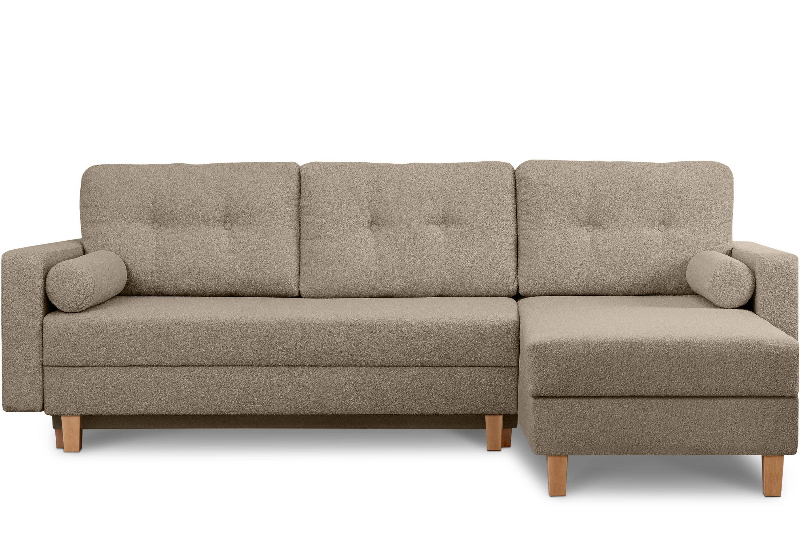 ECKSCHLAFSOFA ERISO 3/4 Sitzer und Universalecke mit Ottoman, Bouclé-Stoff, braun - Braun, Textil (240/183cm) - KONSIMO®