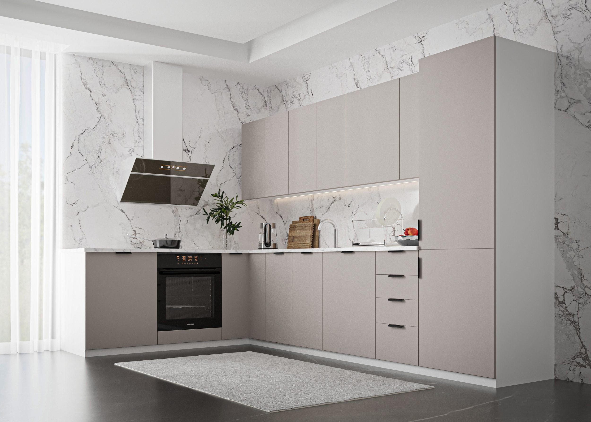 WINCKELKÜCHE 330 × 210 cm Sorento K52-M330 - Beige/Weiß, Holz/Metall (330/212/210cm)