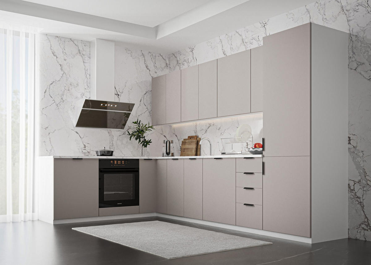 WINCKELKÜCHE 330 × 210 cm Sorento K52-M330 - Beige/Weiß, Holz/Metall (330/212/210cm)