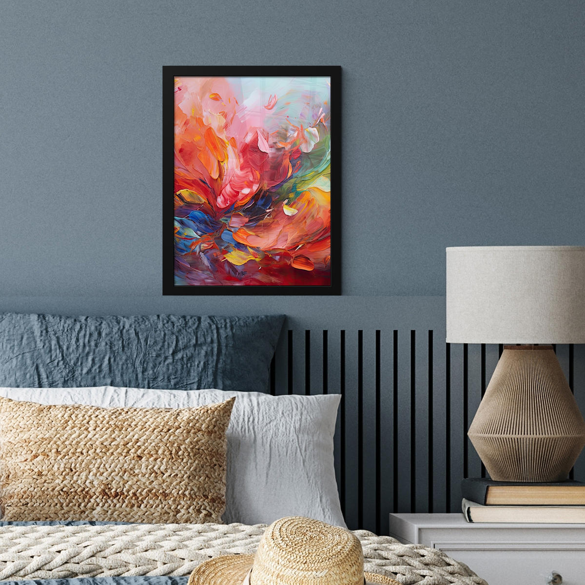GERAHMTES BILD Ölgemälde - Kunst - Abstrakt - Farbenfroh 30x40 cm - Altrosa, Papier (30/40cm) - MuchoWow