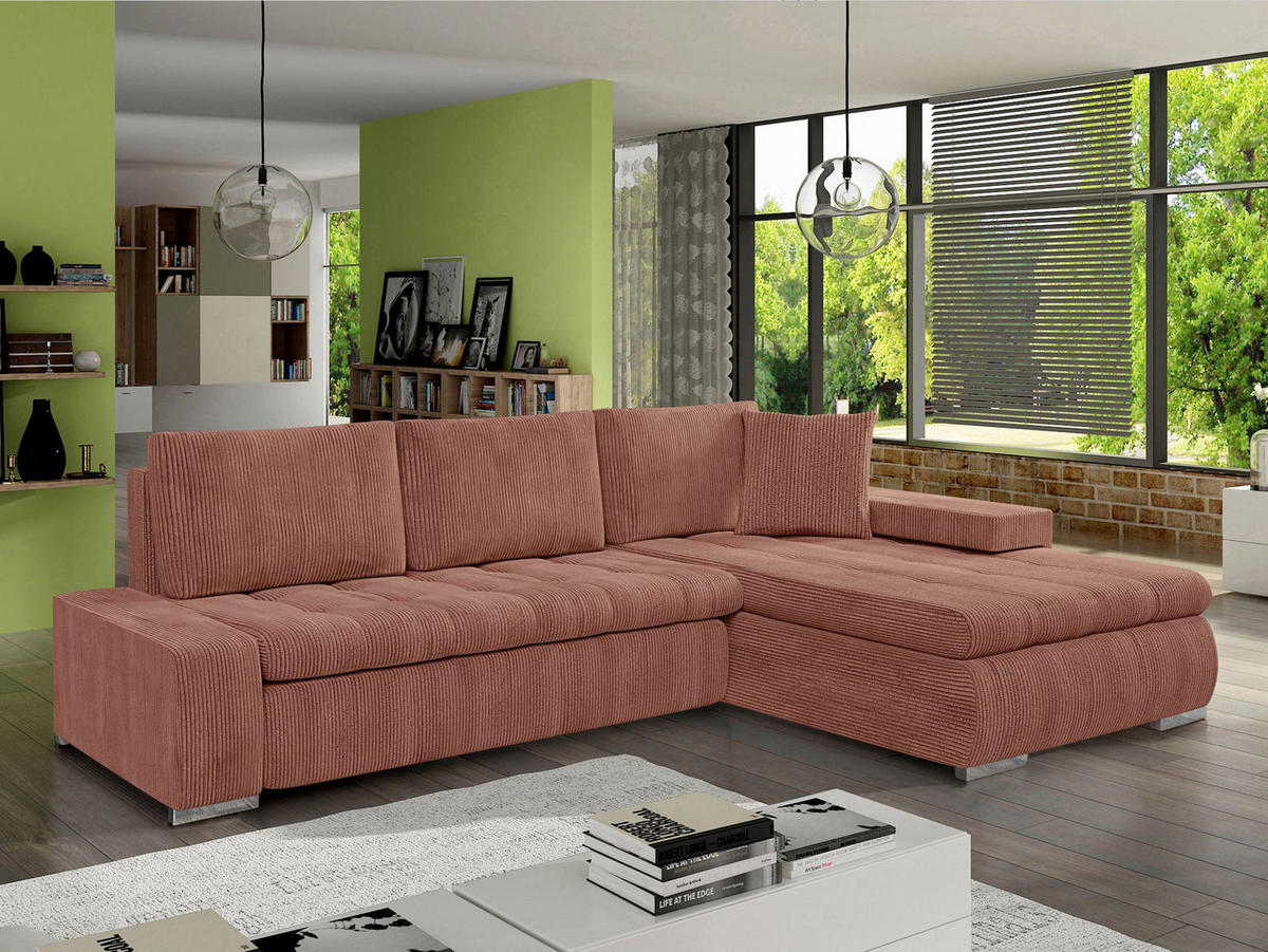ECKSOFA Orkan Mini Cord - Rosa, Holz/Textil (265/185cm) - MIRJAN24