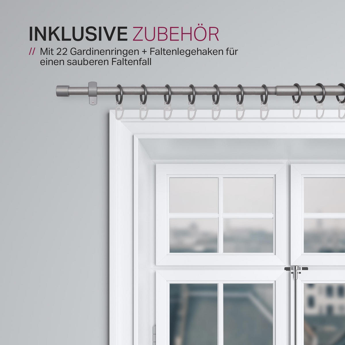 GARDINENSTANGENSET 120-220cm Silber Zylinder - Silberfarben, Metall (120cm)