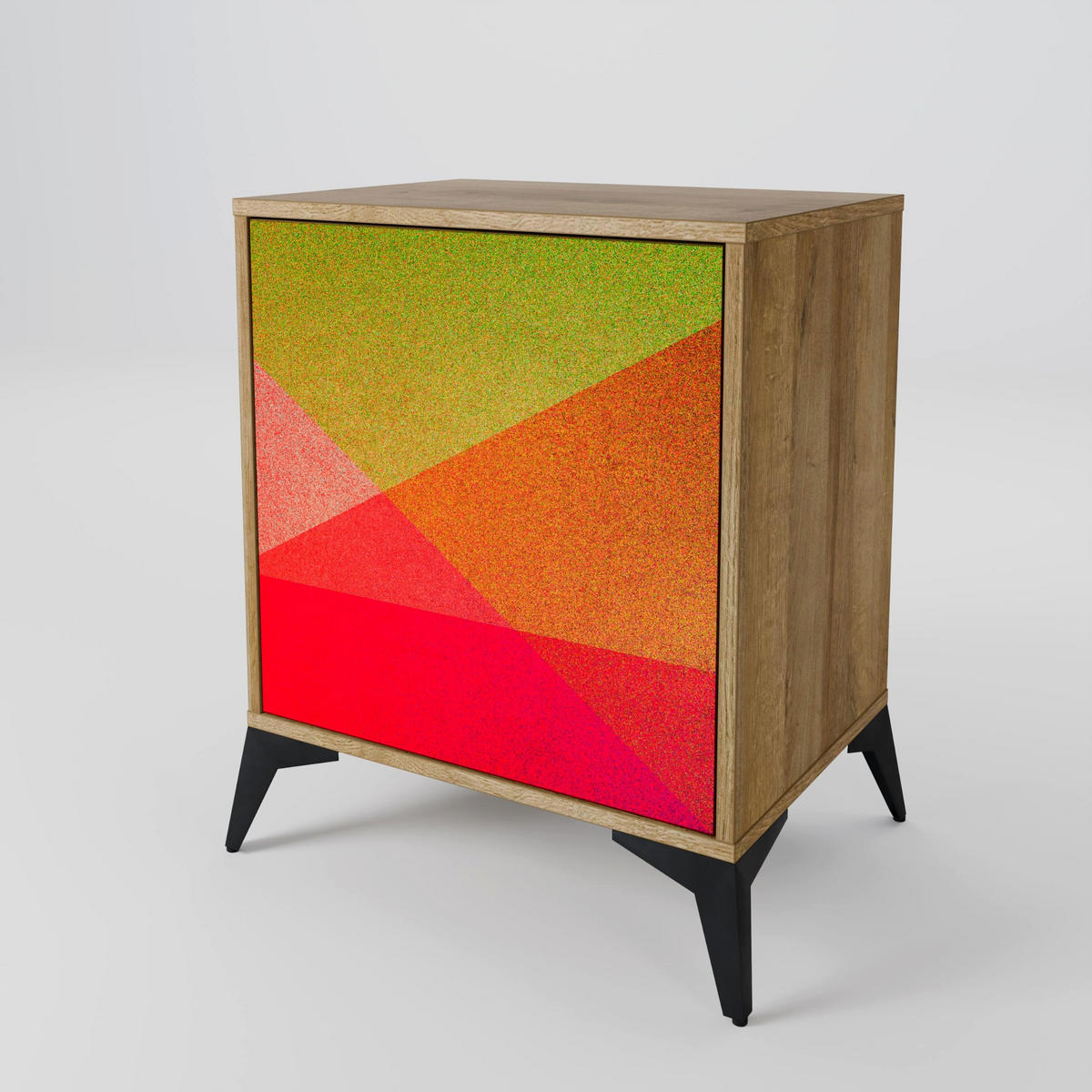 SIDEBOARD VIVID GEOMETRY, Eichefarben, 57,5x42x77,5 cm, Schräge Buchenholzfüße - Eichefarben/Buchefarben, Holzwerkstoff/Buchenholz (57.5/77.5/42cm) - SpaceRebels