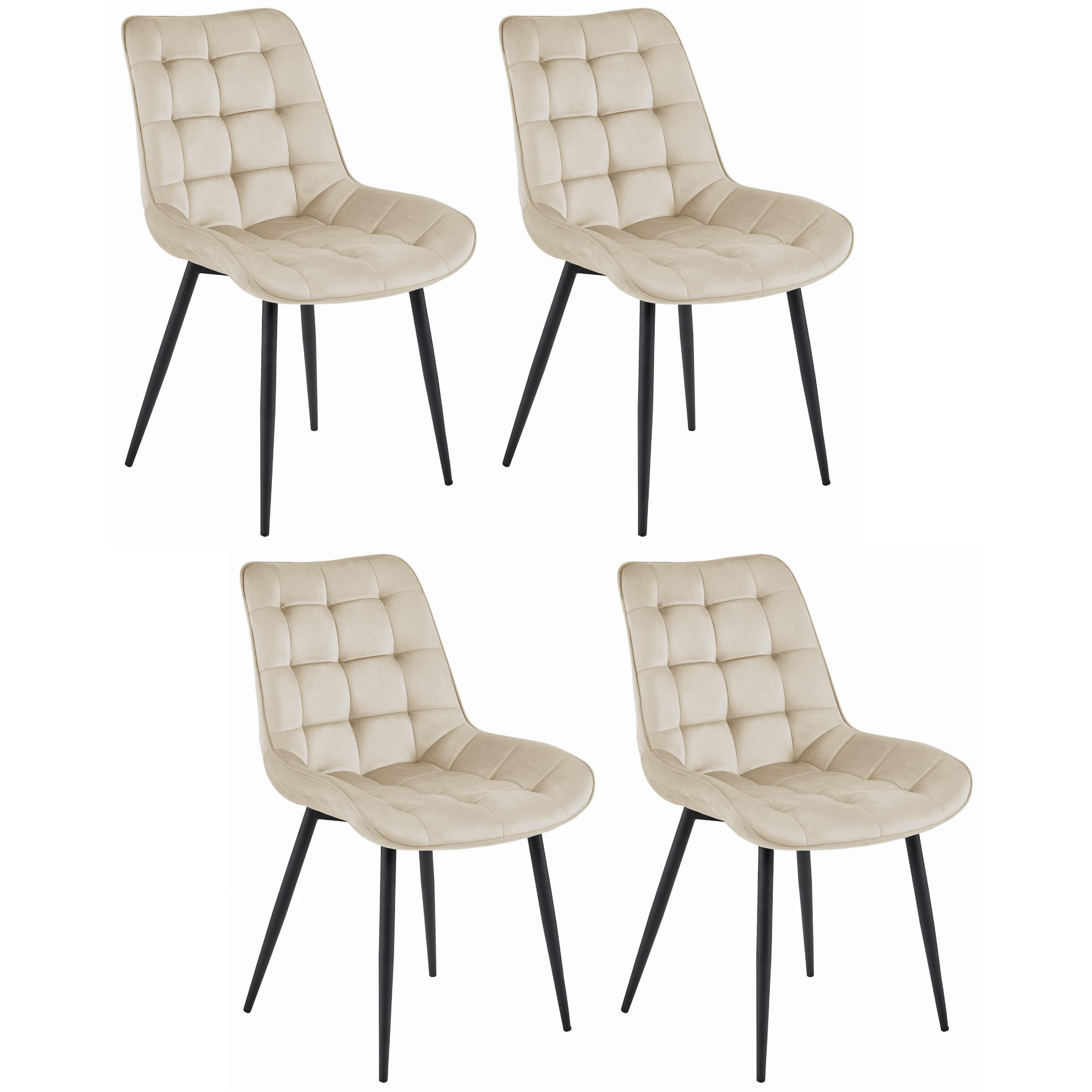 STUHL BARDI 4-er Set, Beige, Schwarz, mit Samtstoff gepolstert - Hellgrau, Textil/Metall (54/84/61cm) - Komodee