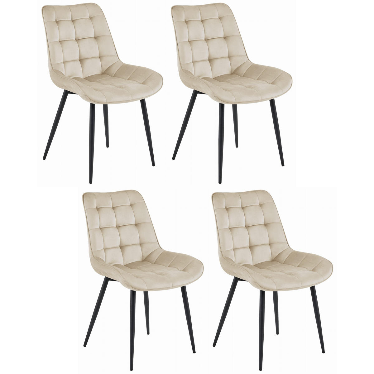 STUHL BARDI 4-er Set, Beige, Schwarz, mit Samtstoff gepolstert - Hellgrau, Textil/Metall (54/84/61cm) - Komodee