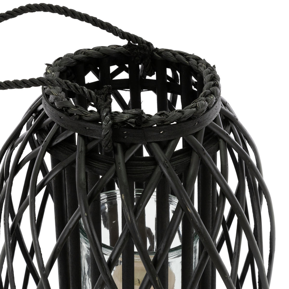 LATERNA Ried 60x27 cm černá s uchem a skleněnou vložkou - černá, přírodní materiály (27/60/27cm) - ECD-Germany