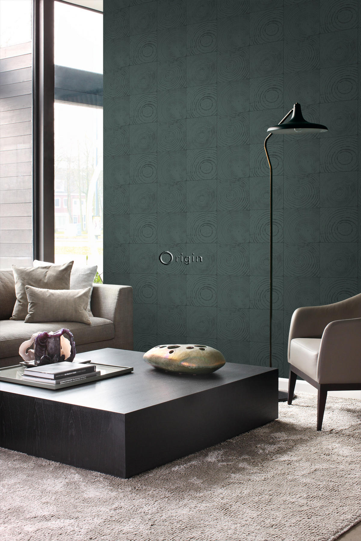 TAPETE Querschnitte von Baumstämmen 53 cm x 10.05 m - Grün, Papier (53/1000cm) - Origin Wallcoverings