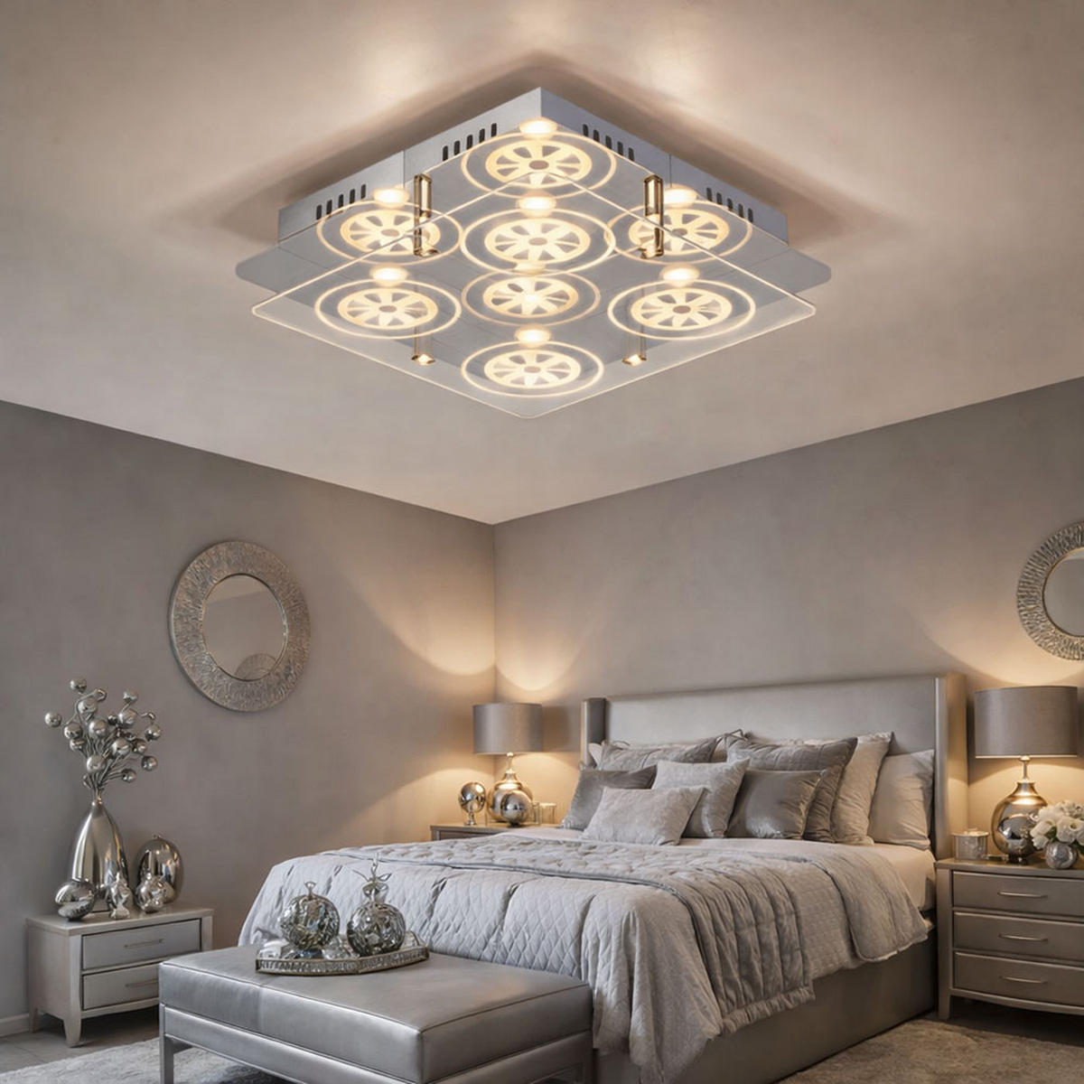 LED DECKENLEUCHTE GIANNA Silber Kristalloptik - Silberfarben, Glas (33/33/8cm) - Esto