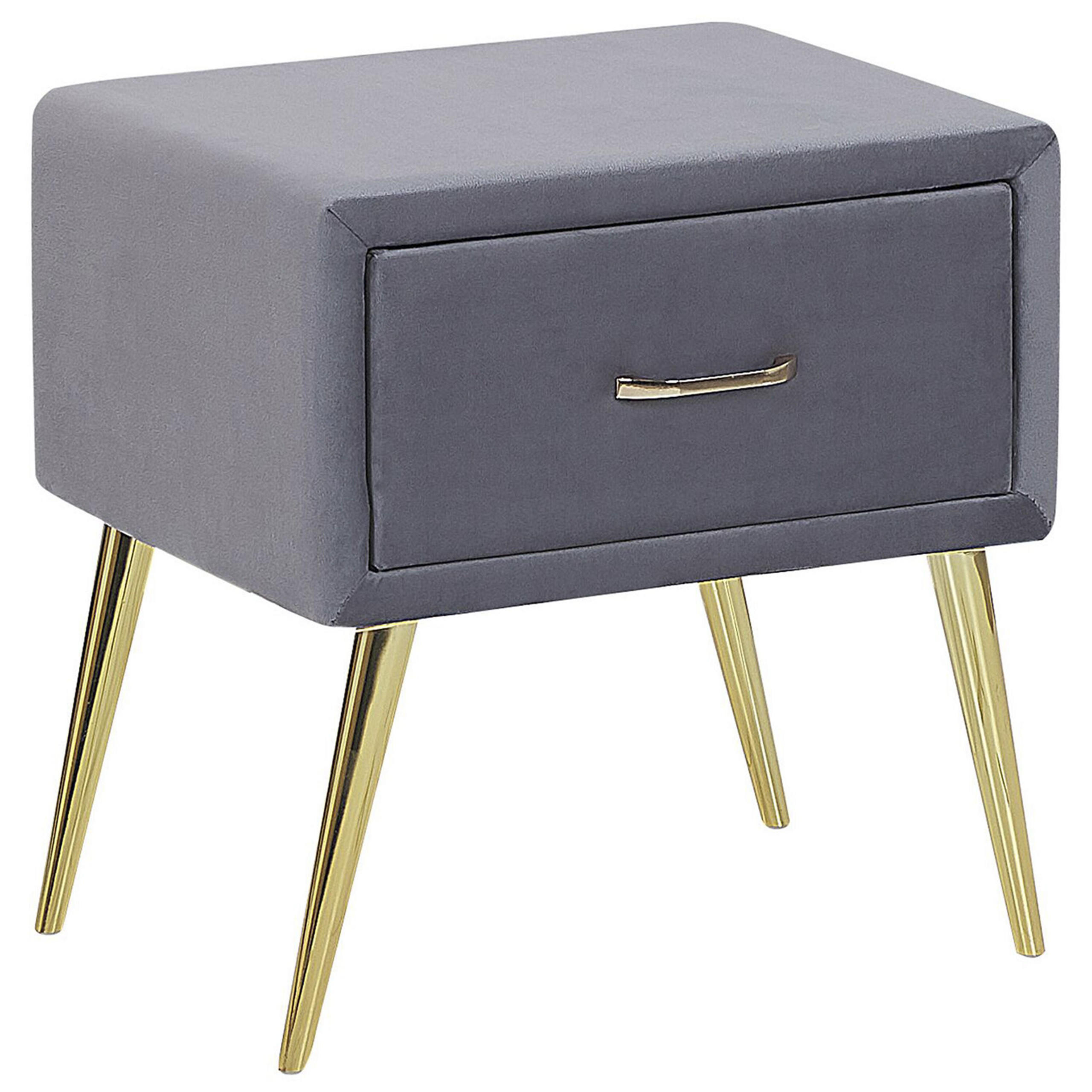 NACHTTISCH Samtstoff grau/gold 1 Schublade 38/46/49 cm Flayat - Goldfarben/Grau, Textil (46/49/38cm) - Beliani