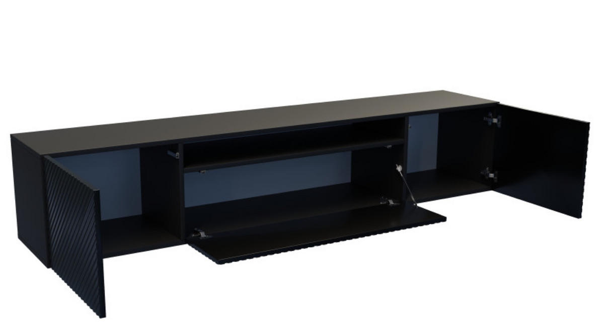 TV-LOWBOARD Schwarz NIKOL Frezierte Fronten 200 cm - Schwarz, Holzwerkstoff (200/40/41cm) - Sepro Meble